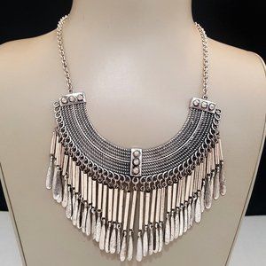 STEPHAN & CO DARKENED SILVER BOHO BIB NECKLACE
